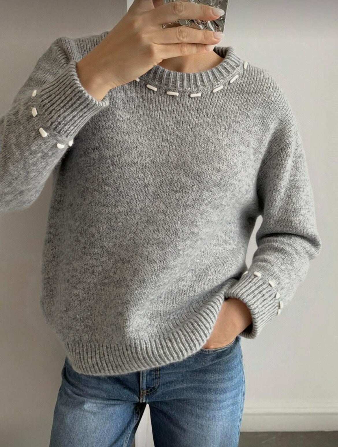 ⊹ FLORA Strickpullover Grau ⊹