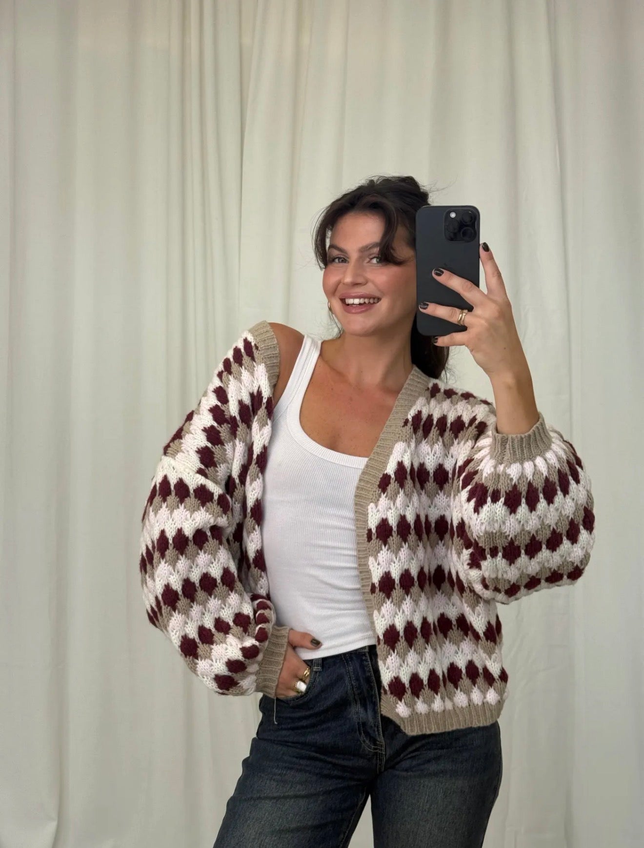 ⊹ POPS Strickjacke Taupe/Wine ⊹