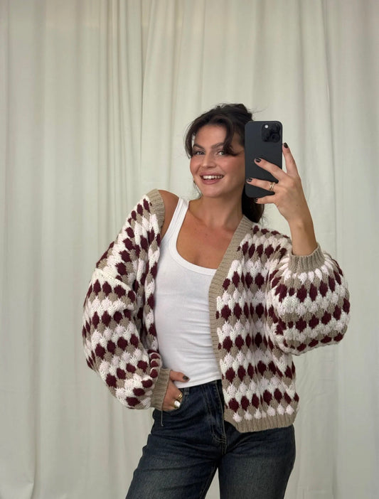 ⊹ POPS Strickjacke Taupe/Wine ⊹