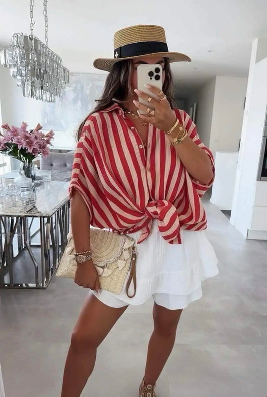 ⊹ CAPRI Bluse Red/Beige ⊹