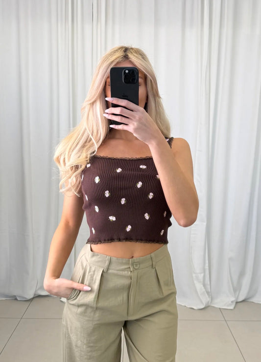 ⊹ FLOWER Top Brown ⊹