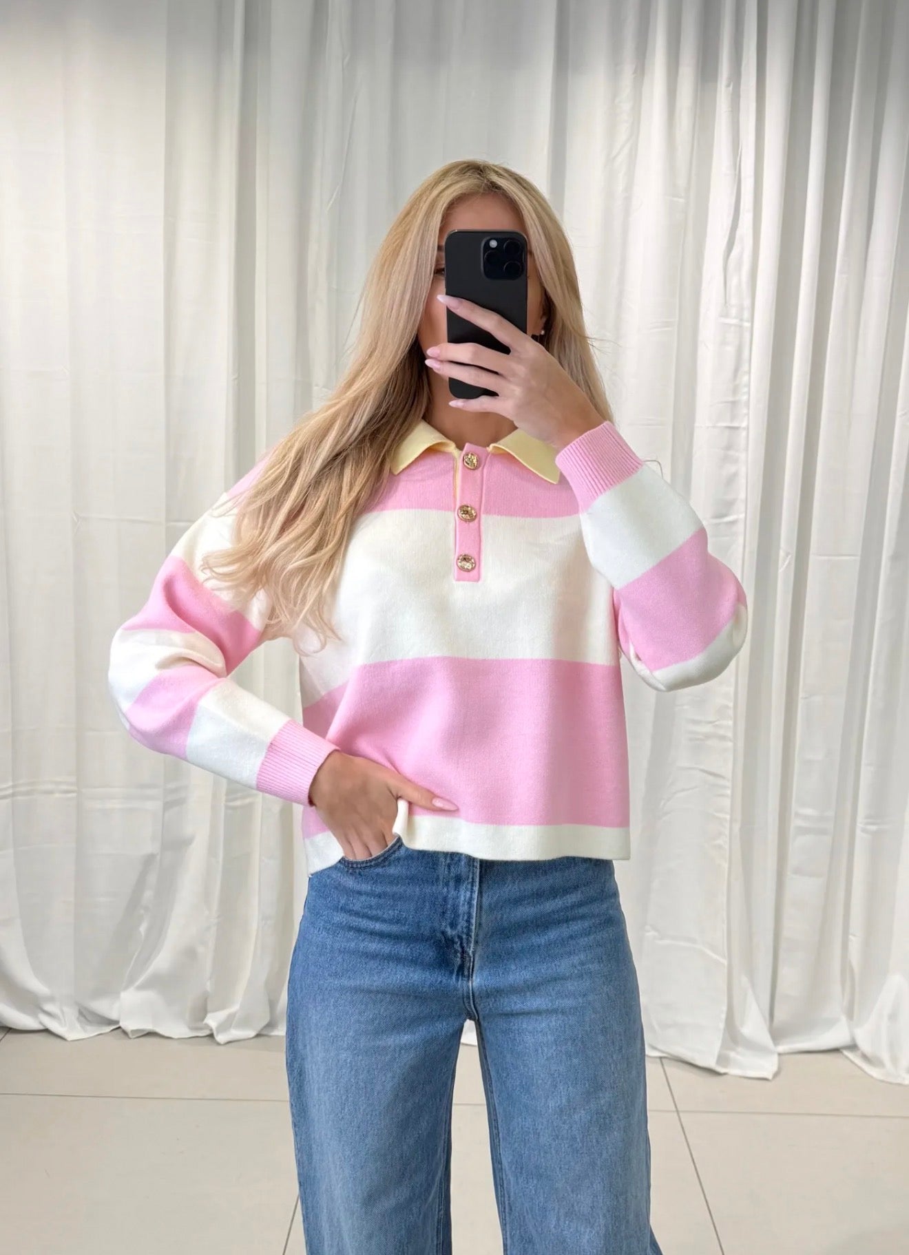 ⊹ BIG STRIPY Pullover Rosa/ Yellow ⊹