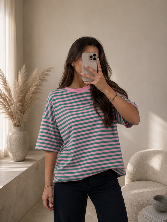 ⊹ NESSI Tshirt Green/Rose ⊹