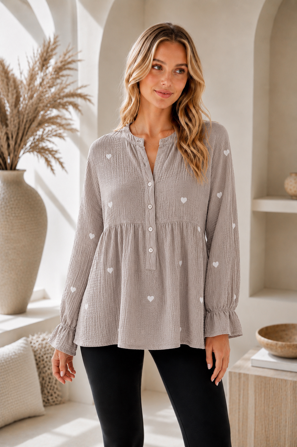 ⊹ HEART Musselinbluse Beige ⊹